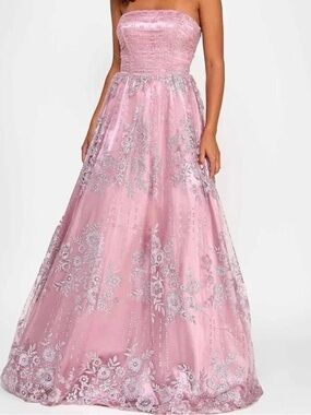 Dusty Pink Strapless Embroidered Ball Gown